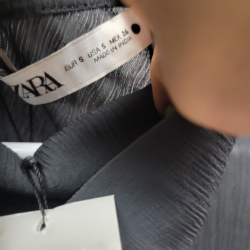 NEW ZARA Beadwork Hem Sheer Cowl Neck Blouse S Black‎ Coquette Whimsigoth Dark - Picture 9 of 11